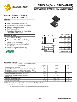 1.5SMC180A Datasheet PDF SUNMATE electronic Co., LTD