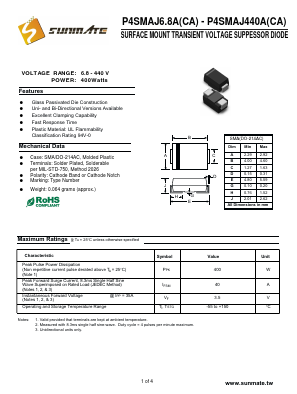 P4SMAJ10C Datasheet PDF SUNMATE electronic Co., LTD