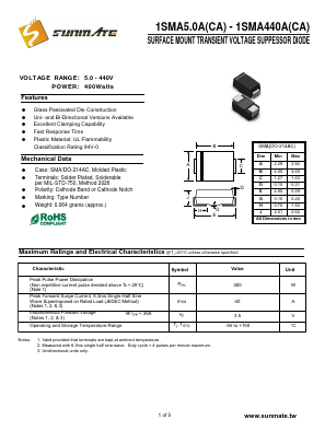 1SMA12C Datasheet PDF SUNMATE electronic Co., LTD
