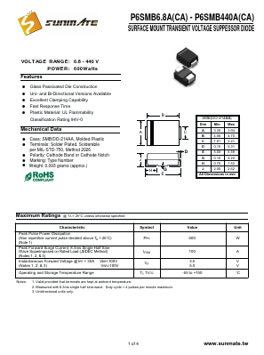 P6SMB51A Datasheet PDF SUNMATE electronic Co., LTD