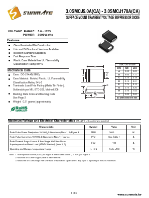 3.0SMCJ18A Datasheet PDF SUNMATE electronic Co., LTD