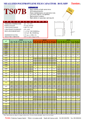TS07B Datasheet PDF Suntan Capacitors