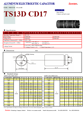TS13DU-CD17 Datasheet PDF Suntan Capacitors