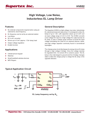 HV852MG-G Datasheet PDF Supertex Inc