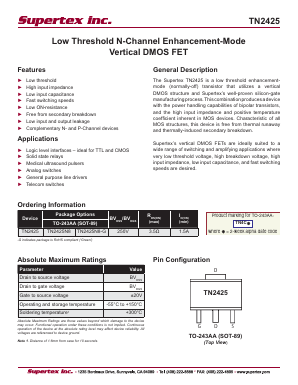 TN2425N8-G Datasheet PDF Supertex Inc