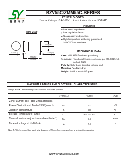 BZV55C10 Datasheet PDF Changzhou Shunye Electronics Co.,Ltd.
