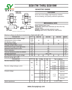 B5819W Datasheet PDF Changzhou Shunye Electronics Co.,Ltd.