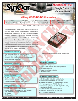 MCOTS-F-48-3R3-HP Datasheet PDF SynQor Worldwide Headquarters