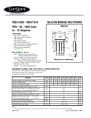 RBV1501 Datasheet PDF SynSemi, Inc.