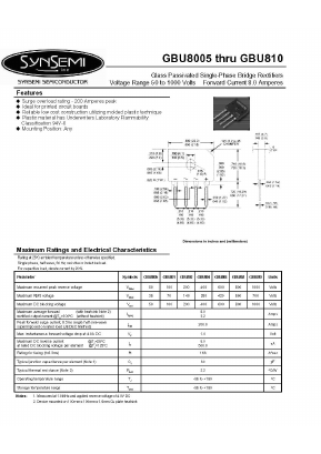 GBU801 Datasheet PDF SynSemi, Inc.