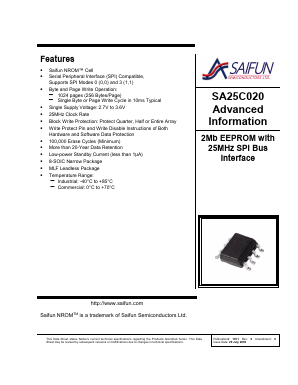 SA25C020LMNFX Datasheet PDF Saifun Semiconductors