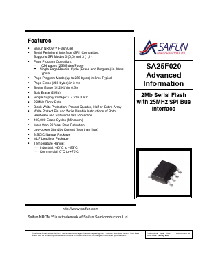 SA25F020LMLX Datasheet PDF Saifun Semiconductors