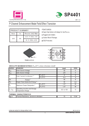 SP4401 Datasheet PDF Samhop Mircroelectronics