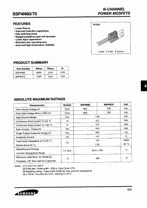 SSP4N70 Datasheet PDF Samsung