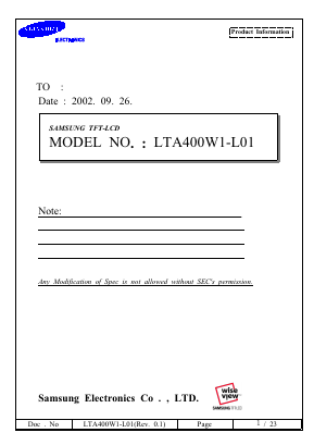 LTA400W1-L01 Datasheet PDF Samsung