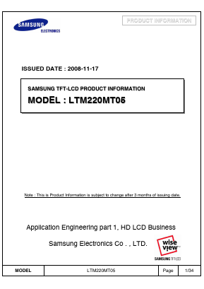 LTM220MT05 Datasheet PDF Samsung