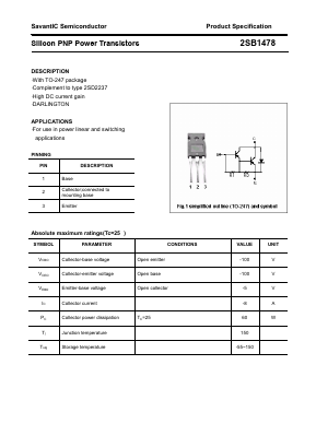 2SB1478 Datasheet PDF SavantIC Semiconductor 