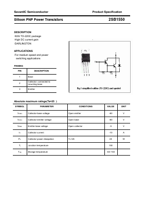 2SB1550 Datasheet PDF SavantIC Semiconductor 