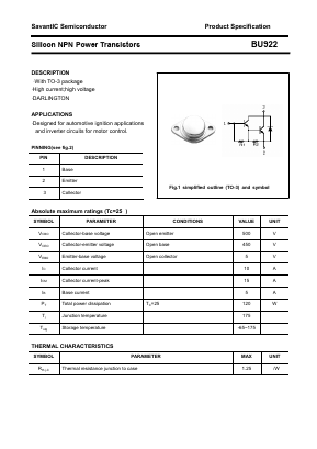 BU922 Datasheet PDF SavantIC Semiconductor 