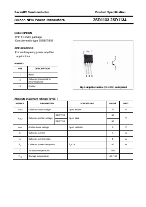 2SD1134 Datasheet PDF SavantIC Semiconductor 
