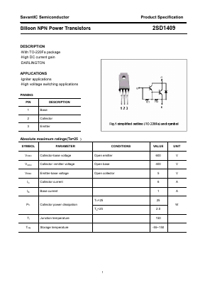 2SD1409 Datasheet PDF SavantIC Semiconductor 