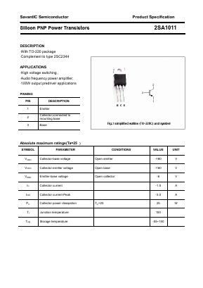 A1011 Datasheet PDF SavantIC Semiconductor 