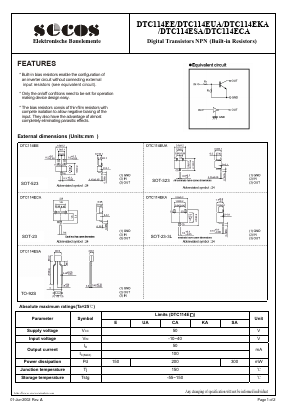 DTC114ESA Datasheet PDF Secos Corporation.