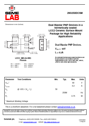 2N3250DCSM Datasheet PDF Semelab - > TT Electronics plc 