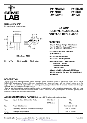 IP117MHVH Datasheet PDF Semelab - > TT Electronics plc 