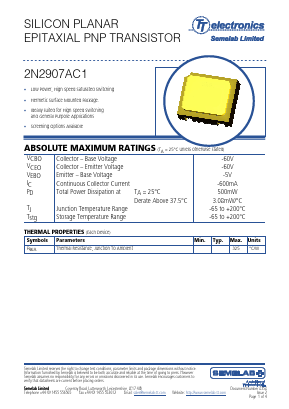 2N2907AC1 Datasheet PDF Semelab - > TT Electronics plc 