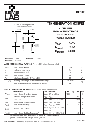 BFC42 Datasheet PDF Semelab - > TT Electronics plc 