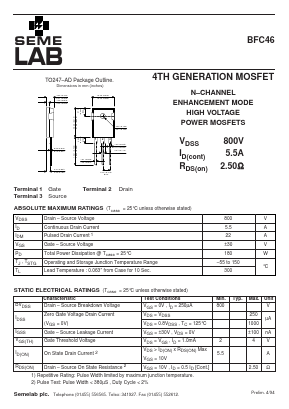 BFC46 Datasheet PDF Semelab - > TT Electronics plc 