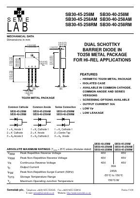 SB30-40-258M Datasheet PDF Semelab - > TT Electronics plc 