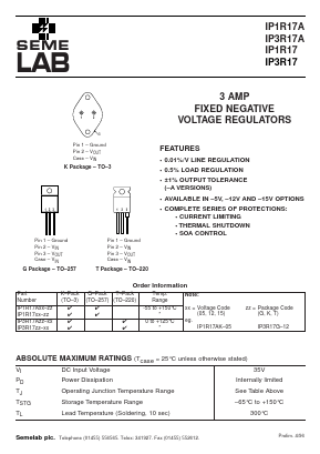 IP1R17A-15 Datasheet PDF Semelab - > TT Electronics plc 