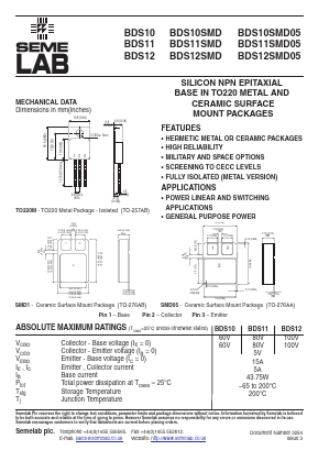 BDS12SMD Datasheet PDF Semelab - > TT Electronics plc 