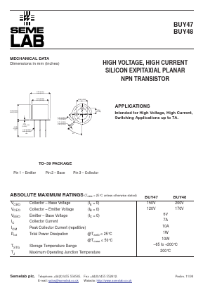 BUY48 Datasheet PDF Semelab - > TT Electronics plc 