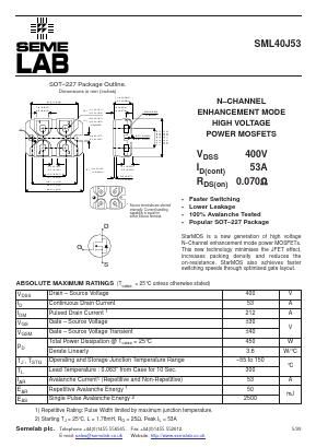 SML40J53 Datasheet PDF Semelab - > TT Electronics plc 