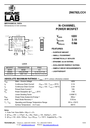 2N6782LCC4 Datasheet PDF Semelab - > TT Electronics plc 