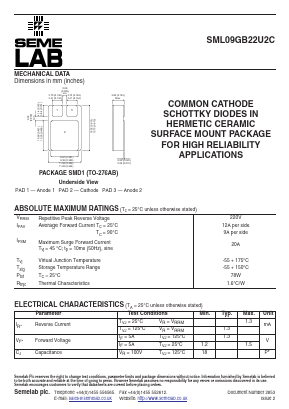 SML09GB22U2C Datasheet PDF Semelab - > TT Electronics plc 