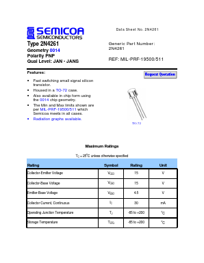 2N4261J Datasheet PDF Semicoa Semiconductor