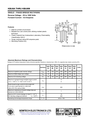 KBU8D Datasheet PDF Semtech Electronics LTD.