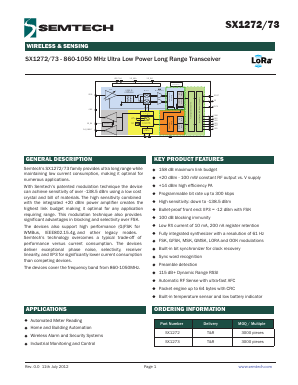 SX1272 Datasheet PDF Semtech Corporation