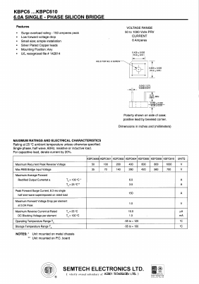 KBPC6 Datasheet PDF Semtech Corporation