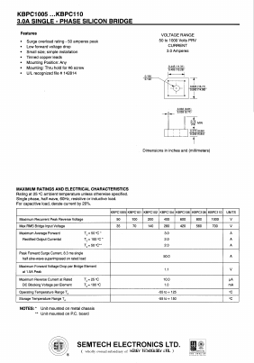 KBPC1005 Datasheet PDF Semtech Corporation