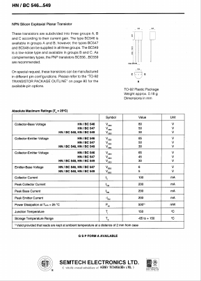BC548 Datasheet PDF Semtech Corporation