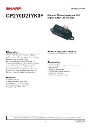 GP2Y0D21YK0F Datasheet PDF Sharp Electronics