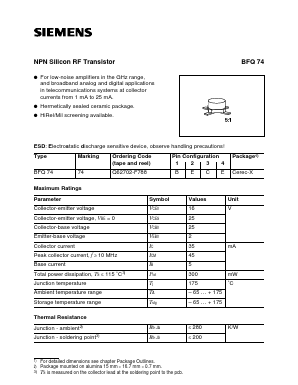BFQ74 Datasheet PDF Siemens AG