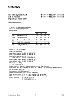 HYB5117405BJ-60 Datasheet PDF Siemens AG