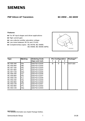 BC860BW Datasheet PDF Siemens AG