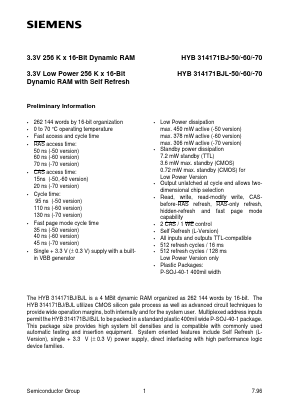 HYB314171BJ Datasheet PDF Siemens AG